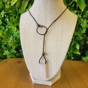 Rose Quartz Vertical Crystal Women's Pendant Necklace Clasp-Free Handmade